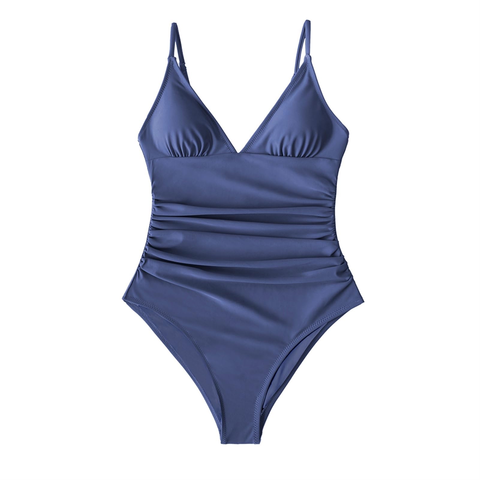 Solide Bordeaux Fronces Maillot De Bain Une Pièce Femmes Col en V Profond Soutien-Gorge Amovible Plaine Monokinis Été Plage Maillots De Bain (Color : ASL9035LR, Size : XS)