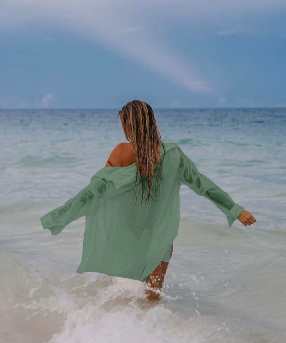 JFAN Pareo Femme Plage Femme Chemise Tunique Été, Couverture en Mousseline de Soie Nouer Top, Paréo Cover Up Blouse Boutonnee Maillot De Bain Cache-Maillots Et Sarongs