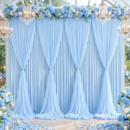 Baby Blue Tulle Backdrop Curtain for Parties Wedding,20ft x 10ft Wrinkle Free Curtain Backdrop,2 Layer Drapes for Backdrop,Polyester Back Drop for Bridal Shower Birthday Baby Shower Photography