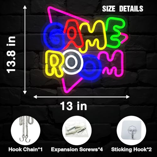 Image of Game Room Neon Sign, Colorful Led Neon Sign for Wall Decor, Light up Sign for Game Zone Partys with Dimmable Switch USB Powered for Bedroom Room Beer Bar Home (13.2 X 14 Inch)