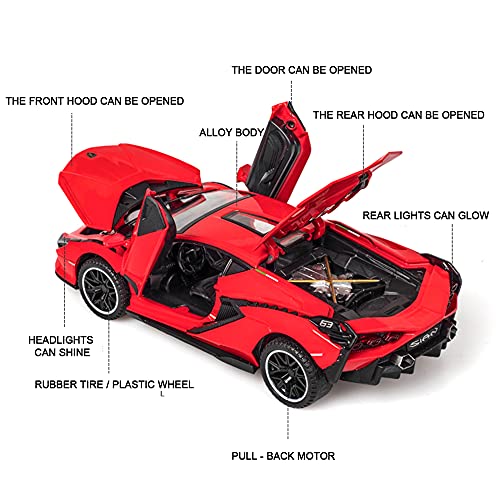 Diecast Toy Car Sian Fkp37 Sports Model Car,Zinc Alloy Simulation Casting Pull Back Vehicles,1:32 Scale Supercar Toys With Lights And Music Sound For Toddlers Kids Children Boys Girls Gift (Red) #TOP1