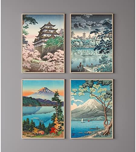 Japanese Set Of 4 Vintage Style Art Japanese Aesthetic Art Traditional Art Gift Print Only | Japan Poster Prints | Wall Art Living Room Bedroom Decor Classic Vintage Poster Prints (5"x7" Inches)