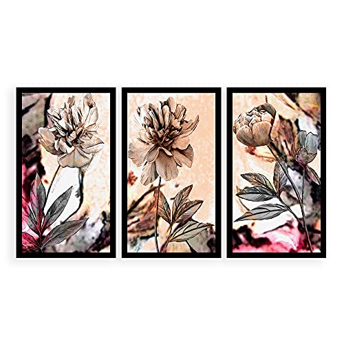 Kit 3 Quadros Decorativos Grandes Flores Pintura Vintage