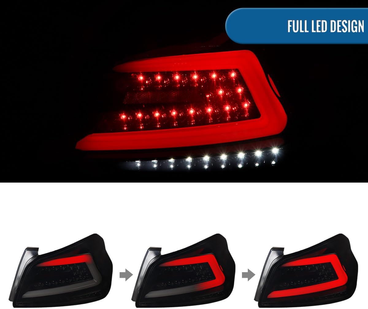 Ronnin - Fits 2015-2021 Subaru WRX US Spec Upgrade Sequential Turn Signals Full LED Tail Lights Assembly Pair | Black Smoke