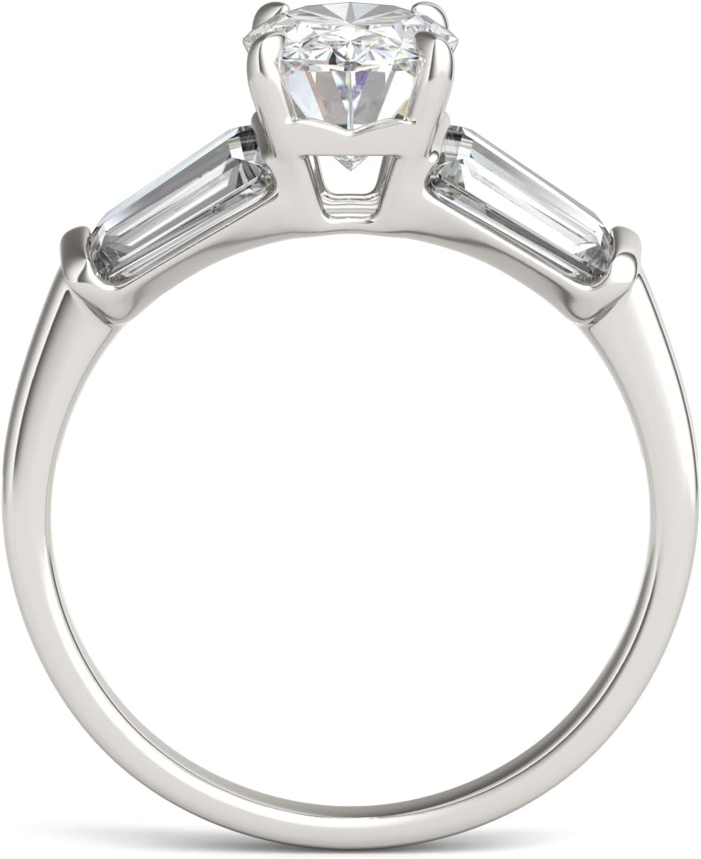 14K White Gold Moissanite by Charles & Colvard 10x6mm Elongated Oval Ring, 3.46cttw DEW