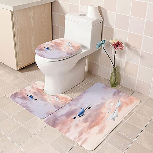 ZDDWLDL 4-Teilig Duschvorhang Set Mit Rutschfesten Teppichen Toilettendeckel Und Badematte Wasserdicht Farbfest Schimmel… – Bild 5