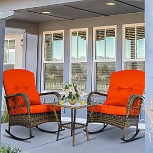 Wicker Rocking Chairs Set of 2 Rattan Patio Rocking Chairs All Weather Rocking Lawn Wicker Furniture for Porch Deck Garden BackyardRed
