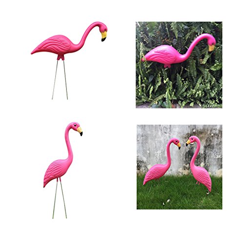 Homyl 1 par de estátuas de decoração de arte de jardim de jardim de flamingo rosa realista