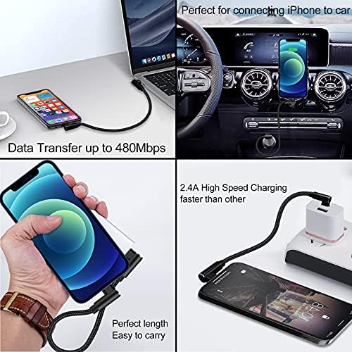 Osecet USB C to Lightning Cable 1ft MFi Certified 3 Pack Right Angle iPhone Charger 90 Degree Nylon Braided Lightning to USB C Fast Charging Cable for iPhone 13 12 11 Pro X XS XR 8 Plus 7 6 5 (Black)
