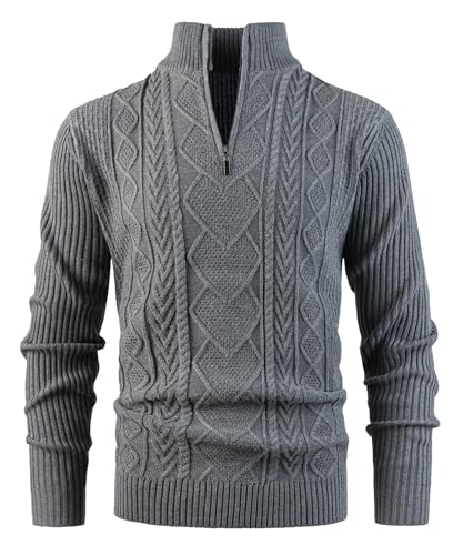 Btmpmcs Homme Pull en Tricote 1/4 Zip Pullover Sweat en Maille à Manches Longues Casual Basique Pulls en Tricot torsadé Sweater Col Montant Pull-Over Confortable Chemise Polo Chandails