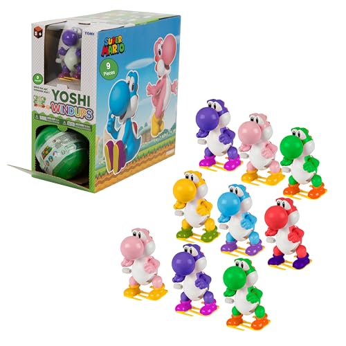 TOMY Super Mario Yoshi Wind Up Blind Box Assortment - 9-Count Blind Box Set Includes Mix of Green Red Yellow Purple Pink or Blue Yoshi Toys - Officially Licensed Mario Movie Blind Boxes - Ages 5+