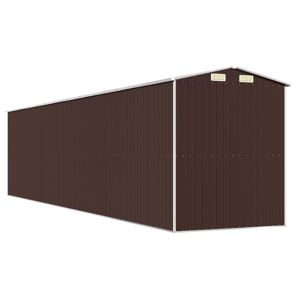 Abri de jardin en acier galvanisé marron foncé - 192 x 855 x 223 cm - Pour outils de jardin et accessoires de piscine - Inoxydable - Avec porte coulissante et fentes d'aération