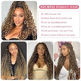 Water Wave Bulk Human Hair for Braiding 2 Bundles Human Braiding Hair Highlight P4/27 Boho Braids No Weft Extensions Wet and Wavy Human Hair for Boho Knotless Braids (16 inch/100g)