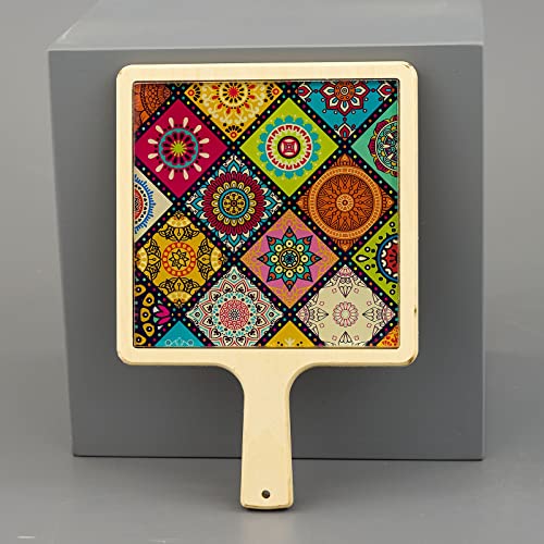 Ingrosso e Risparmio Tabla de cortar de madera con baldosa central de cristal decorada con fantasía cerólica de colores - Detalles originales para boda