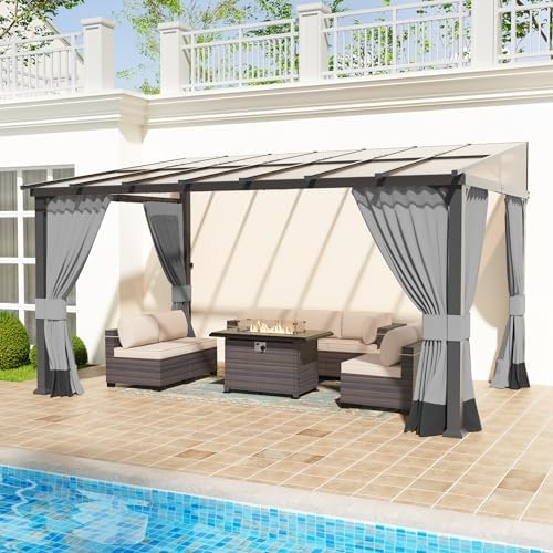 Amazon.com : Halmuz 10x12ft Large Lean to Gazebo with Curtains ...