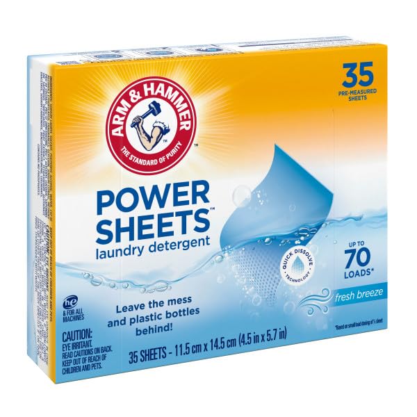 Image of Arm & Hammer Laundry Detergent Power Sheets,Fresh Breeze, up to 140 Loads, 35 Ct (Pack of 2)