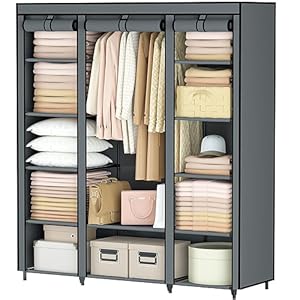 BALEINE Wardrobe Closet, Portable Closet Dresser for Bedroom, Clothes Storage Organizer with 12 Compartments 55″ x 16″ x 65″, Non-Woven Fabric Storage Closet for Bedroom and Dorm (Grey)