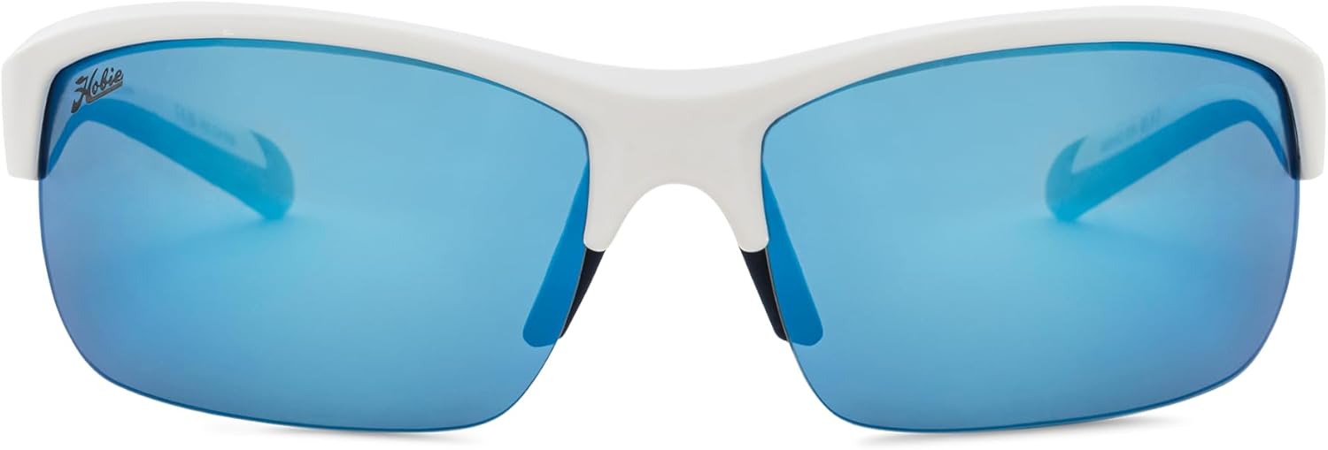 Hobie Eddy Polarized Rectangular Sunglasses, Satin White Frame/Cobalt Mirror Lens, 63MM