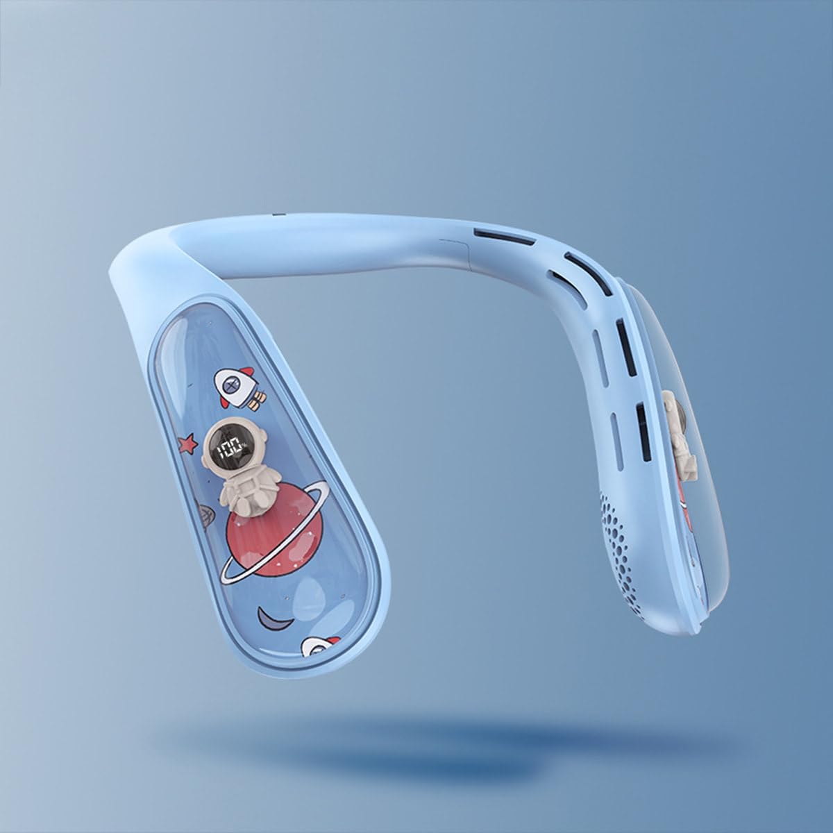 USB Rechargeable Portable Bladeless Fan, with Led Digital Display, 2000Mah 18650 Battery and 5 Speeds, The Battery Life is Up to 12 Hours, Suitable for Outdoor Travel and Fitness.,Blue