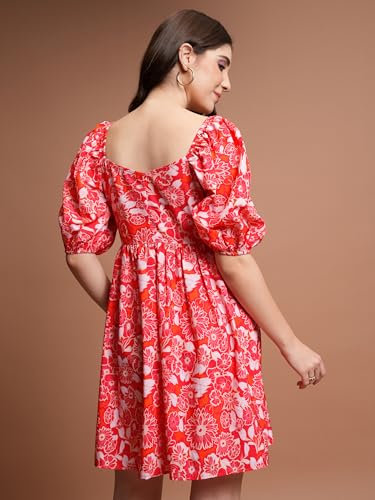 Image of Tokyo Talkies Women's Short Sleeves Square Neck Printed Dresses | Stylish| Casual