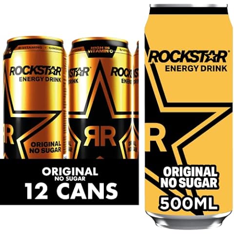 Rockstar Energy Drink - Original Sugar Free - Non-Alcoholic - 200 mg Caffeine - Caffeinated Drink with Taurine, Guarana, Ginseng, & B-Vitamins - 12 x 500ml cans Cover