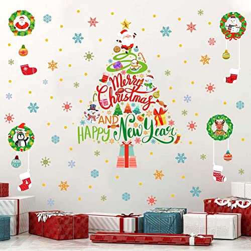 ANHUIB 170 Piezas Pegatinas de Navidad,Arboles de Navidad Pegatinas,Navidad Pegatinas de Ventana,Vistoso Copo de...