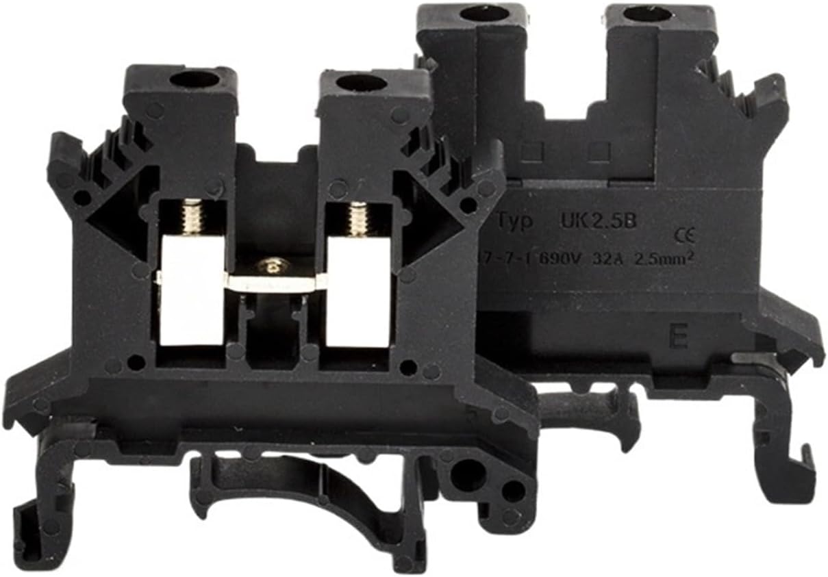 10Pcs Din Guide Rail Pure Copper UK2.5n Blue Voltage Wiring Terminal Block 2.5mm Square Rail Type Combination Terminal(Black-10PCS)