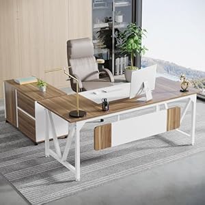 Tribesigns 70.8″ Executive Desk with 35.4″ File Cabinet Combo, Modern L-Shaped Computer Desk, Extra Large Workstation with 3 Drawers and Open Storage, Business Furniture Set for Home Office, White