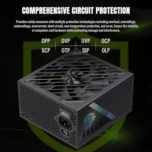 GXPRO 750G Alimentatore PC 750W completamente modulare, ATX3.1 PCIe5.1 con connettore 12V-2x6, 80 Plus Gold, 105°C Condensatori giapponesi, 7 circuiti di protezione, 10 anni di garanzia, nero - Alimentatore - Immagine 5