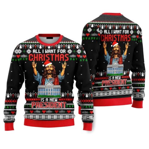 Funny All I Want for Christmas is A New President Ugly Sweater Black/Red