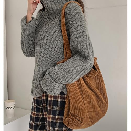 Image of 2026 Corduroy Tote Bag with Zipper Large Casual Handbags Shoulder Purse for Women