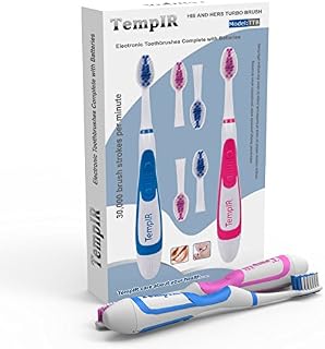 Sonic Toothbrush Portable Battery Operated, 2 Toothbrushes With 4 Brush Heads, Children and Adults. TempIR Sonic Wave Electronic Turbo Brush 30,000 Brush Strokes A Minute. Guarantee.