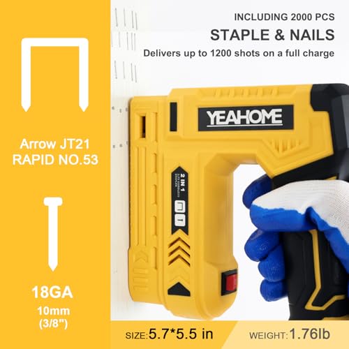 Yeahome YHHT-284 Electric Staple Gun, 2 In 1 Electric Light Duty Brad Nailer/Stapler, 3.7V Power Cordless Stapler Tacker thumb #1