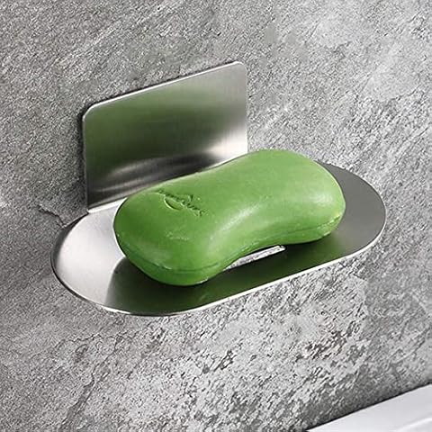 Melairy Selbstklebende Seifenhalter Edelstahl Seifenkorb WC Seifenablage Wand Montage ohne Bohren für Badezimmer Küche Schwämme Bürsten Seife Gebürstet Cover