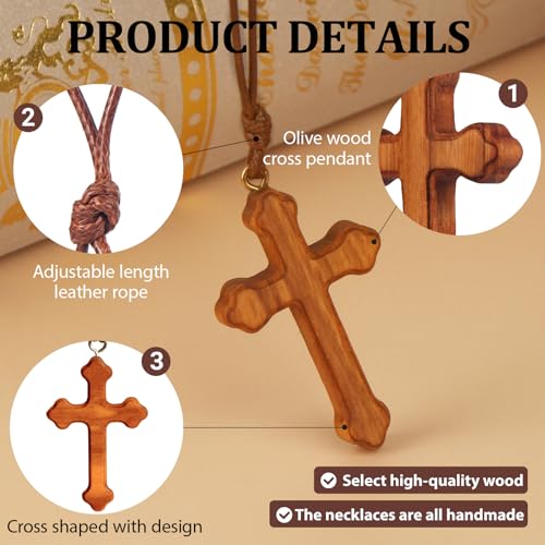 wellhouse Wood Olive Cross Necklace: Christian Faith Pendant Gift for Women & Men. Ideal for Car, Wall, Church & Home Display.3