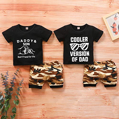 Toddler Baby Boy Summer Clothes Daddy Son Letters T-Shirts Tees Tops+Camouflage Shorts Pants Outfits 2Pcs Shorts Set Clothes (Dad Son, 2T-3T) #TOP1