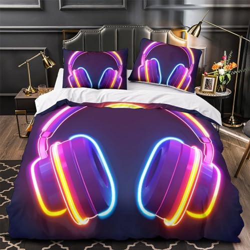 Housse de couette hypoallergénique casque d'écoute déco lit king size - 4