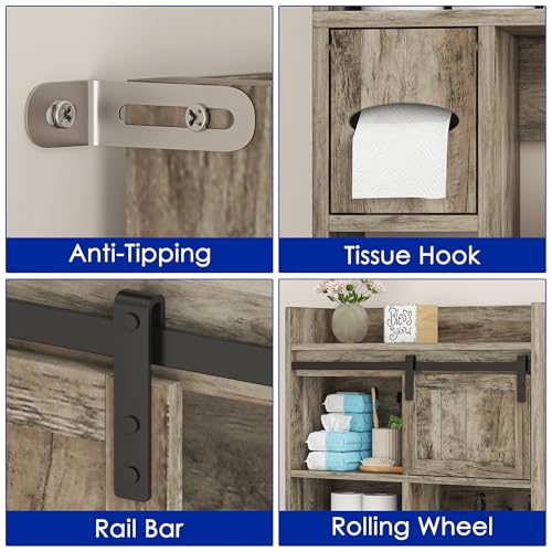 kepptory Over the Toilet Cabinet with Sliding Barn Door，Dark Grey by kepptory - Used condition - Image 6