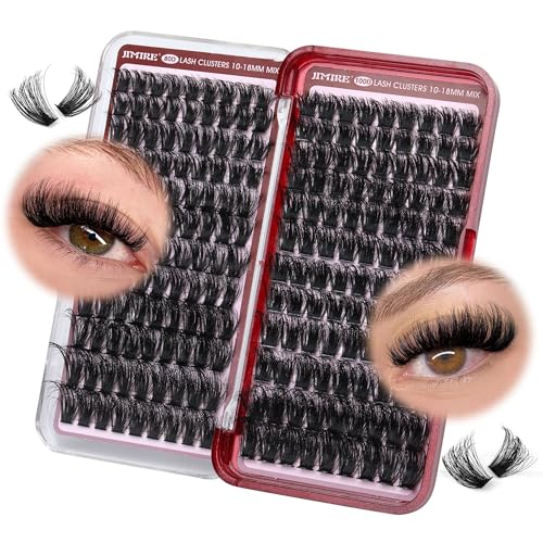 JIMIRE Fluffy Cluster Lashes 216Pcs Volume Individual Eyelashes for DIY Eyelash Extension Mink Eyelash Clusters Wispy Lashes Individual Cluster for Beginners Friendly Easy to Use(80D+100D,10-18MM)