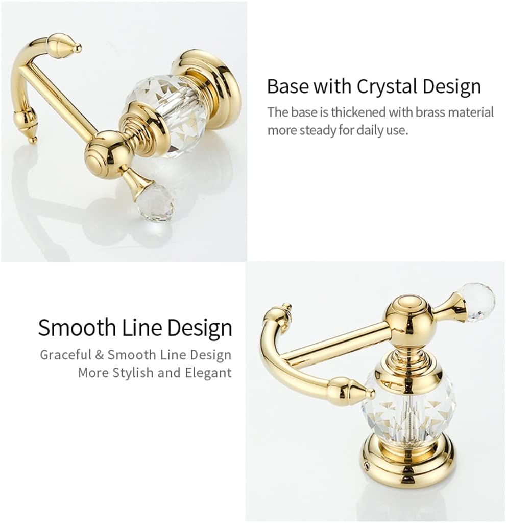 LSLYTQ Bath Hardware Sets, European Style Hook on The Wall, Luxury Crystal Brass Paper Holder, Gold Bathroom Hangings Towel Ring