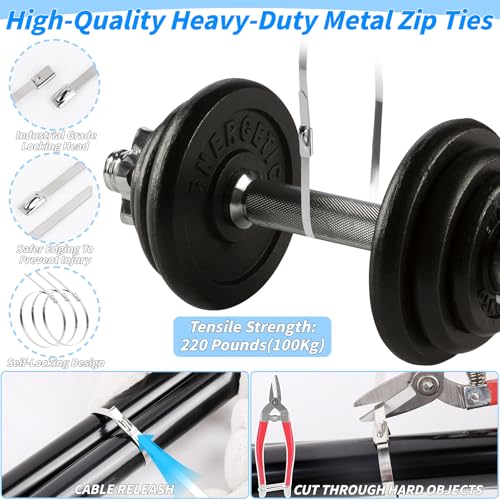 400PCS Metal Zip Ties Gun Kit, 6/8/12 Inch Heavy Duty Metal Zip Ties, Multi-Purpose Self-Locking Cable Tie Tool Set for Vehicles Farms Plants Fences Pipe Bundling, Scissors - Thumbnail 3