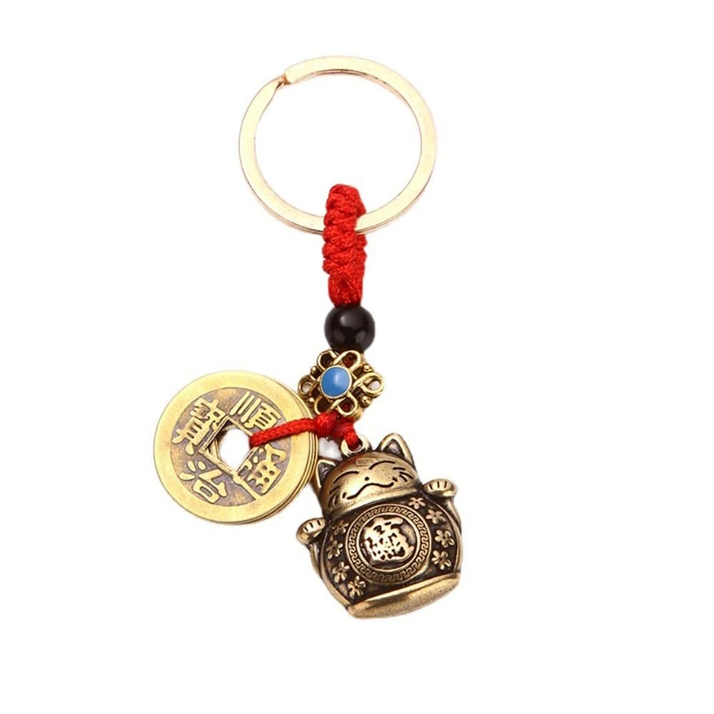 GenericLucky Cat Keychain with Feng Shui Coins for Wealth Prosperity and Protection