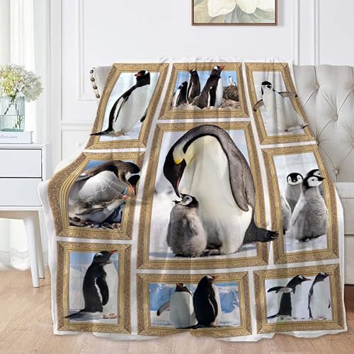 Penguin Blanket Gifts for Adults Kids Men Women Warm Soft Antarctic Penguins Throw Blanket for Camping Couch Bed Sofa Room Decor Birthday Gifts 50"x60"-M