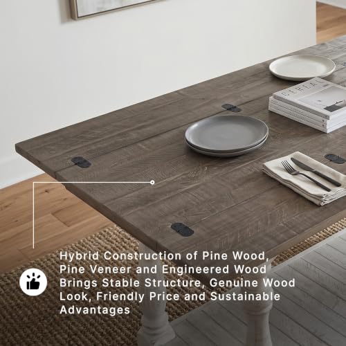 Image of Signature Design by Ashley Havalance Farmhouse Sofa Table, Flip Top Design for Additional Dining Space and Fixed Lower Shelf, Gray & White with Weathered Finish