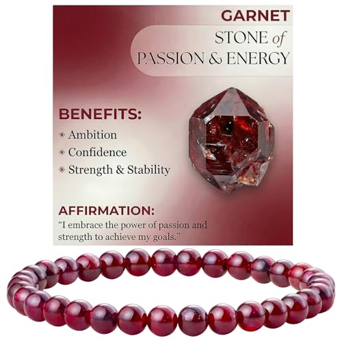 MOTIBACK Garnet Bracelet Red Beaded Bracelets for Luck and Anxiety Relief Natural Stone Bracelet Garnet Crystal Jewelry for Women Men Anniversary Christmas Birthday Gift