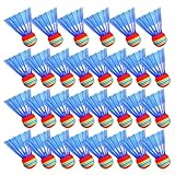 Dolvitrny Juego de práctica de bádminton para interiores con 30 volantes de esponja para principiantes, pelotas de bádminton de nailon ligeras de velocidad lenta para niños y niños (azul)