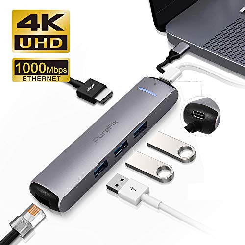 PureFix USB C Hub Adapter Dongle for MacBook Pro 2016/2017/2018, MacBook Air 2018
