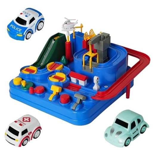 Easy Playhouse: Car Adventure Playset - Rescue Racetrack Station, 3 Mini Emergency Toy Vehicles, Interactive Levers & Obstacles, STEM Play, Kids 3+
