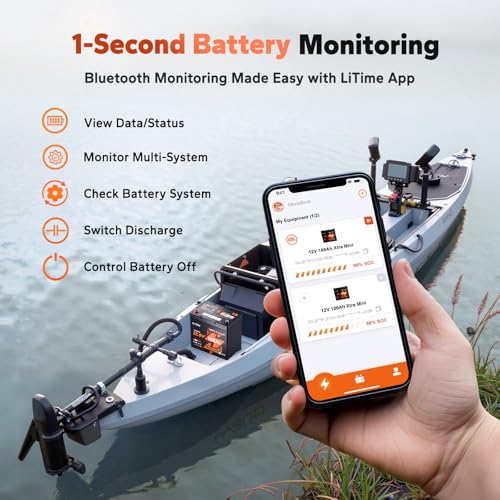 Image of LiTime 12V 100Ah Xtra-Mini Bluetooth Trolling Motor LiFePO4 Battery, 12 Volt MINI Small Lithium Batteries, Up to 15000 Deep Cycle, 100A BMS for RV, Camper, Travel Trailers, Boat, Yacht, Kayak (8-Pack)