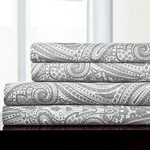 Image of 1500 Supreme Collection Twin Sheet Sets Paisley Gray - Luxury Hotel Bed Sheets and Pillowcase Set for Twin Mattress - Extra Soft, Elastic Corner Straps, Deep Pocket Sheets - Twin, Paisley Gray